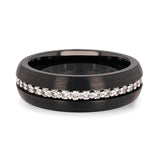 TSAR Black Tungsten Carbide Ring Domed Brushed Finish with White Sapphires