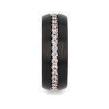 TSAR Black Tungsten Carbide Ring Domed Brushed Finish with White Sapphires