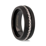 TSAR Black Tungsten Carbide Ring Domed Brushed Finish with White Sapphires