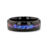 COSMIC Black Tungsten Ring with Crushed Alexandrite and Dark Blue & Purple Crushed Goldstone