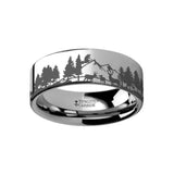 LASSEN Animal Landscape Scene Reindeer Deer Stag Mountain Range Engraved Flat Tungsten Ring