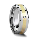 Fabian 14K Gold Inlaid Beveled Tungsten Ring with Diamond