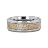 MESOZOIC Men’s Tungsten Flat Beveled Wedding Ring with White Dinosaur Bone Inlay