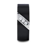 LIAM ~ Flat Black Satin Finished Tungsten Carbide with Diagonal Diamonds Set in Stainless Steel