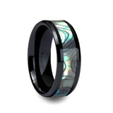 OAHU Beveled Black Ceramic Ring with Shell Inlay