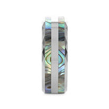 PAUA Double Mother of Pearl Shell Inlay Faceted Tungsten Ring With Beveled Polished Edges