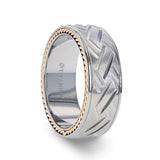 SATURN Woven Pattern Domed Titanium Men's Wedding Ring With Yellow Gold Braided Edges