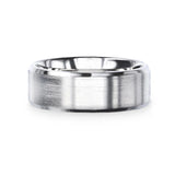 CASPER Silver Brushed Center Flat Style Wedding Band With Beveled Edges