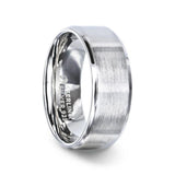CASPER Silver Brushed Center Flat Style Wedding Band With Beveled Edges