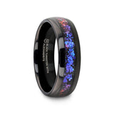 COSMIC Black Tungsten Ring with Crushed Alexandrite and Dark Blue & Purple Crushed Goldstone