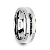 BLACKSTONE Wedding Band with Brushed Silver Inlay Center