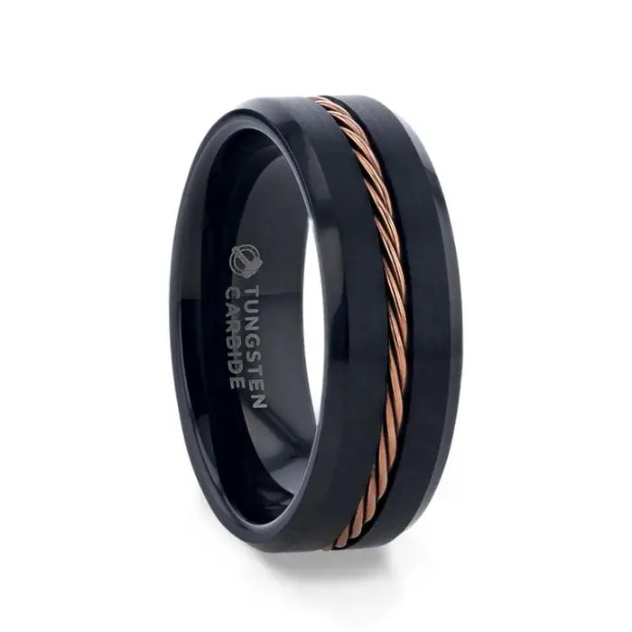 Moissy Fine Jewellery - OBSIDIAN Domed Black Tungsten Carbide Ring with  Sandblasted Crystalline