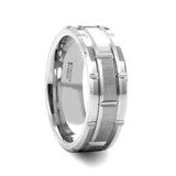 WARWICK Beveled Tungsten Carbide Wedding Band with Brush Finished Center and Alternating Grooves