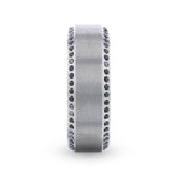 CHAMPION Flat Brushed Center Titanium Men's Wedding Band with Black Sapphire Polished Beveled Edges