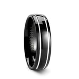ECLIPSE Domed Black Tungsten Ring with Polished Grooves