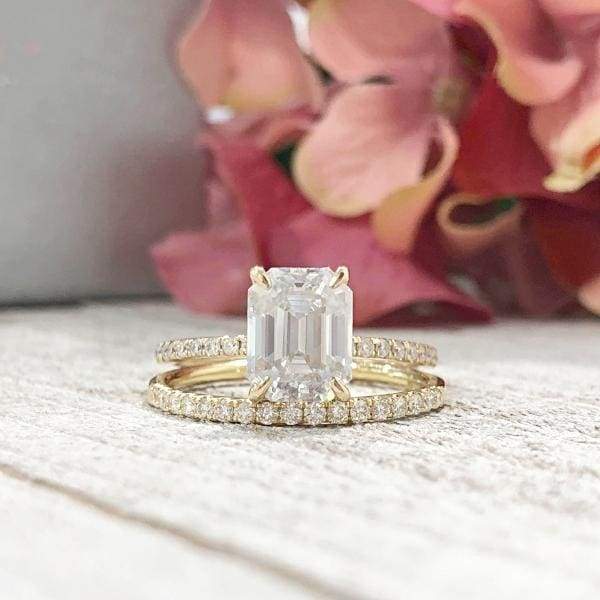 Elaine ~ 14Ky 9X7Mm Emerald Moissanite Engagement Ring - Ring