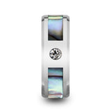 HONOLULU Mother of Pearl Inlay Tungsten Carbide Ring with Beveled Edges and White Diamond