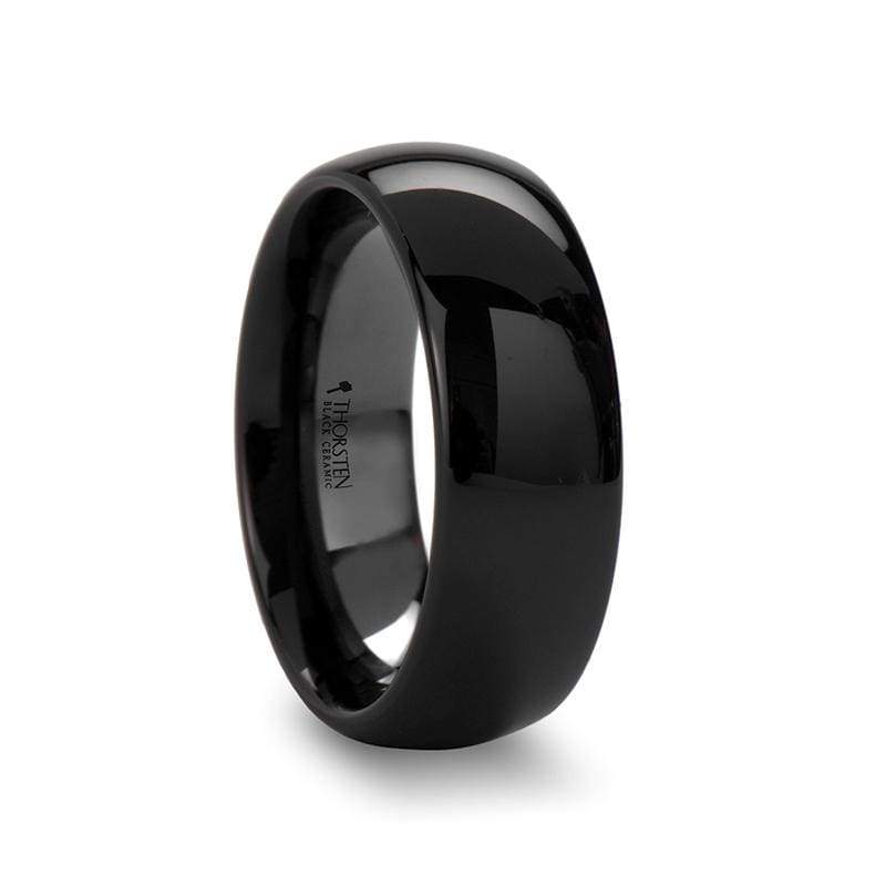 Landon Domed Polish Finished Black Ceramic Ring - Mens Rings