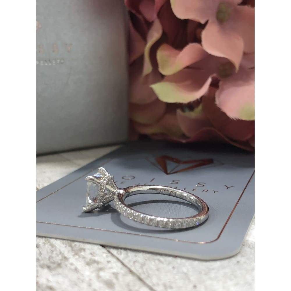Leah ~ 18Kw 7.0Mm Princess Moissanite Diamond Hidden Halo And Band - Ring