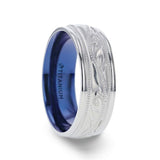 MARINER Titanium Milgrain Engraved Finish Men 's Wedding Ring with Blue Plating Inside