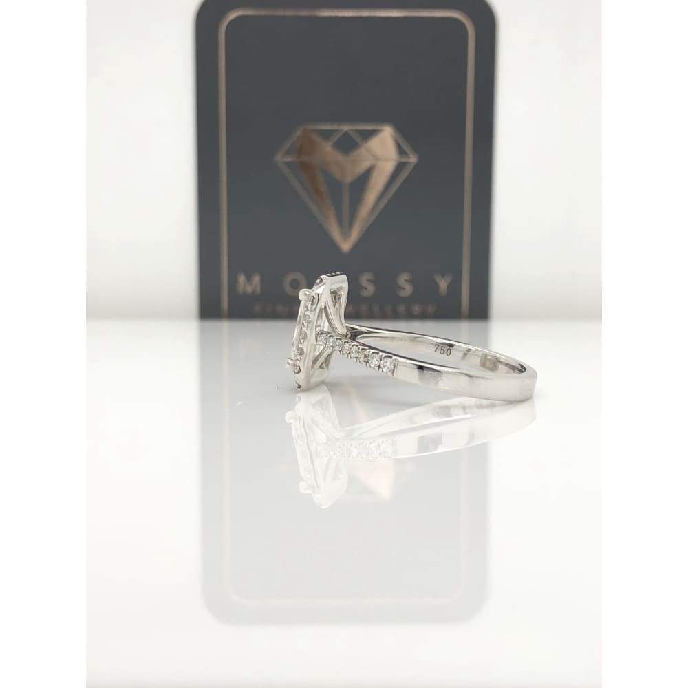 Melody ~ 18Kw 8X6Mm Emerald Charles & Colvard F1 Moissanite Diamond Halo And Band - Ring