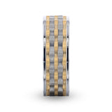 MONTROSE Wavy Gold And Gunmetal Texture Pattern Inlaid Titanium Men's Wedding Band With Flat Polished Profile