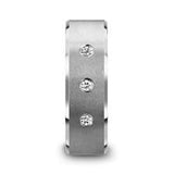 SAMUEL Satin Finish Tungsten Carbide Wedding Ring with 3 White Diamond Setting and Beveled Edges