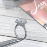 Savannah ~ 18Kw 7.5Mm Cushion Charles & Colvard Moissanite Diamond Halo And Band - Ring