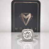 Savannah ~ 18Kw 7.5Mm Cushion Charles & Colvard Moissanite Diamond Halo And Band - Ring