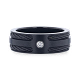 NOIR Double Black Rope Inlaid Brushed Matte Black Titanium Men's Wedding Band