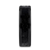 VESUVIUS Men’s Polished Black Ceramic Wedding Band with Black & Gray Lava Rock Stone Inlay & Polished Beveled Edges