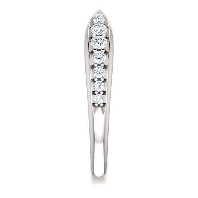 Wb070 ~ Diamond ~ .25Ct Round White Gold Pinched Wedding Band - Bands