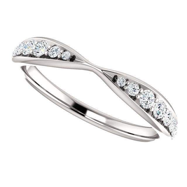 Wb070 ~ Diamond ~ .25Ct Round White Gold Pinched Wedding Band - Bands