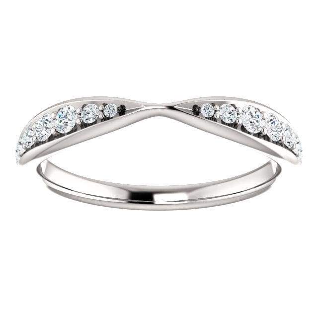 Wb070 ~ Diamond ~ .25Ct Round White Gold Pinched Wedding Band - Bands