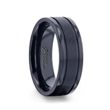 WOLVERINE Brushed Center Black Titanium Men's Wedding Band With Polished Dual Offset Grooves